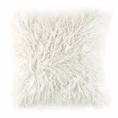Tadpoles Home Caskata Mongolian Lambs Wool Fur Throw Pillow Cover In White