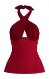 Tae Park Exclusive Sculpted Silk Halter Top In Red