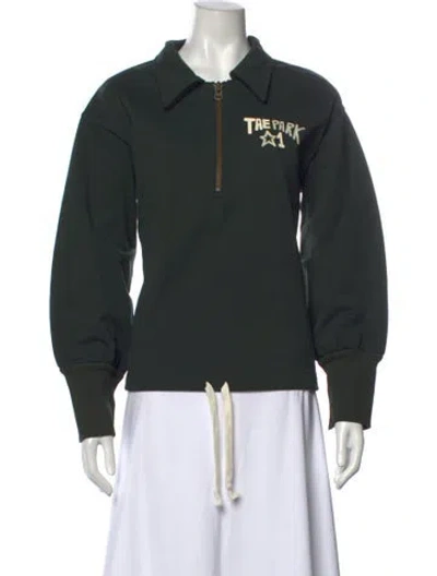 Pre-owned Tae Park Graphic Print Long Sleeve Polo In Green