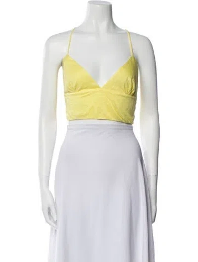 Pre-owned Tae Park Linen V-neck Crop Top In Yellow