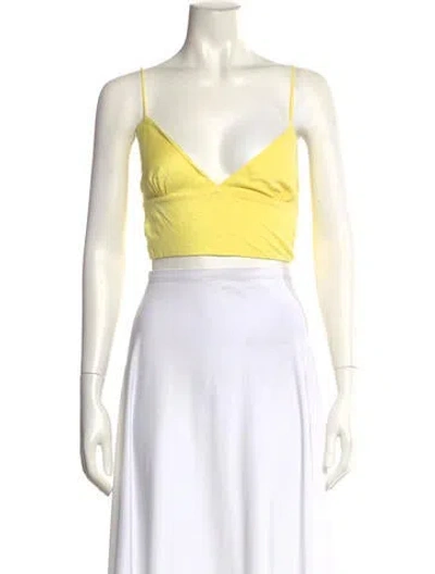 Pre-owned Tae Park Linen V-neck Crop Top In Yellow