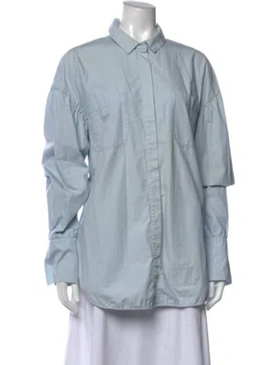 Pre-owned Tae Park Long Sleeve Button-up Top In Blue