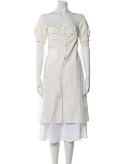 Pre-owned Tae Park Square Neckline Short Sleeve Blouse In White