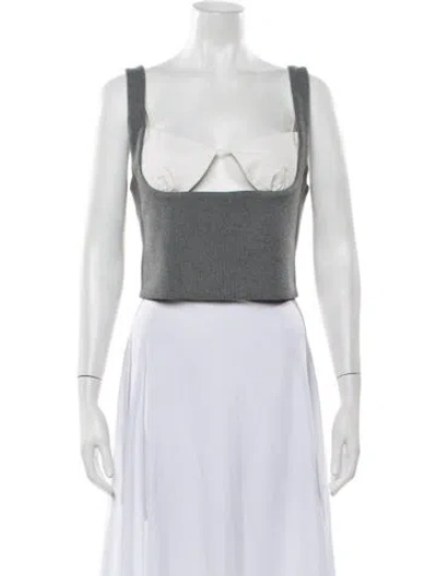 Pre-owned Tae Park Square Neckline Sleeveless Crop Top In Grey