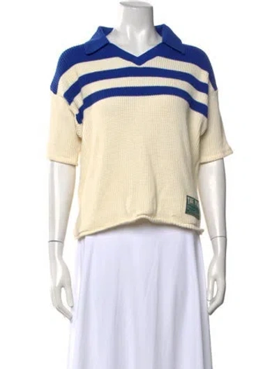 Pre-owned Tae Park Striped V-neck Polo In Neutrals