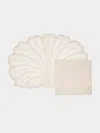 Taf Firenze Conchiglie Hand-embroidered Linen Placemats And Napkins (set Of 6)  Abask Gift Set