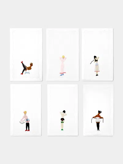 Taf Firenze Donnine Hand-embroidered Linen Cocktail Napkins (set Of 6)