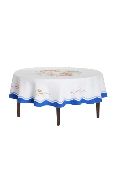 Taf Firenze Hand Embroidered And Appliqué Round Tablecloth With 12 Napkins In Multi