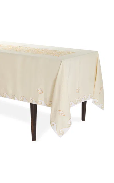 Taf Firenze Hand Embroidered Rectangle Tablecloth With 12 Napkins In Brown
