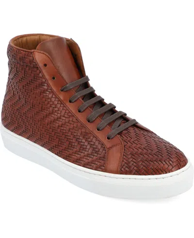 Taft Men's Handcrafted Woven Leather High Top Lace Up Sneaker In Brown Wove