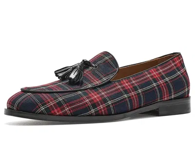 Taft Tommy Men's Dress Flat Shoes Red Plaid: 10.5 M, Leather In Brown