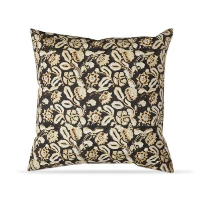 Tag 22"x22" Black Honeysuckle Block Print Cotton Accent Decorative Throw Pillow Poly Filled Removabl In Brown
