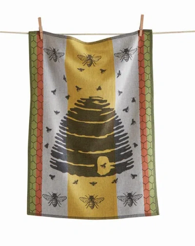 Tag 26l"x18w" Beehive Print Yellow Jacquard Cotton Dishtowel Kitchen Towel Yellow Machine Washasble In Multi