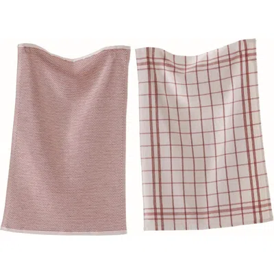 Tag 26l"x18w" Classic Red Cotton Set Of 2 Checked And Solid Terry Cloth Dishtowel Kitchen Towel Mach