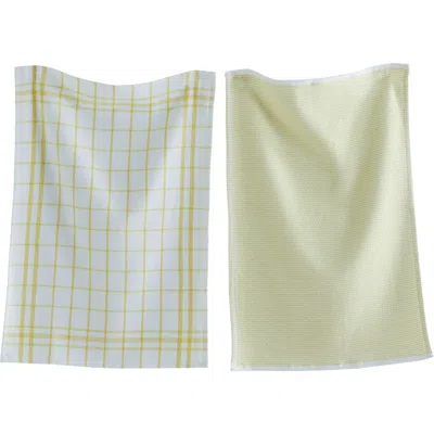 Tag 26l"x18w" Classic Yellow Cotton  Set Of 2 Checked And Solid Terry Cloth Dishtowel Kitchen Towel
