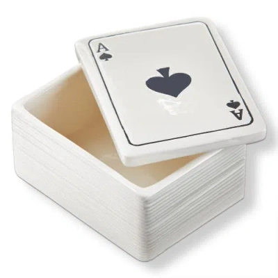 Tag Ace Of Spades White Earthenware Lidded Trinket Box 3.2 X 4.25 X 2.25