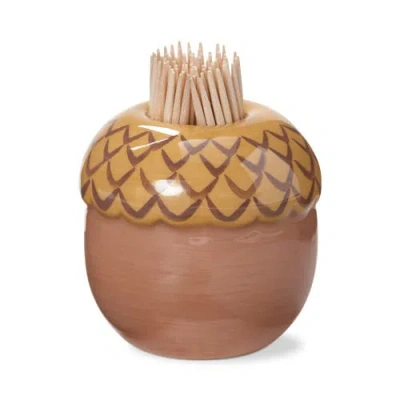 Tag Acorn Toothpick Holder Set Ceramic Kitchen Fall Harvest In Brown