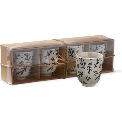 Tag American Rustic Blue Beige Stoneware Tea Cup Set Of Four