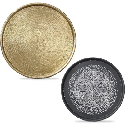Tag Andhra Embossed Round Decorative Trays Multicolor Aluminum