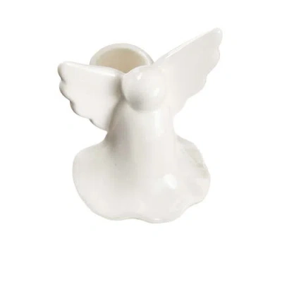 Tag Angel Led Taper Candle Holder White Ceramic For Christmas