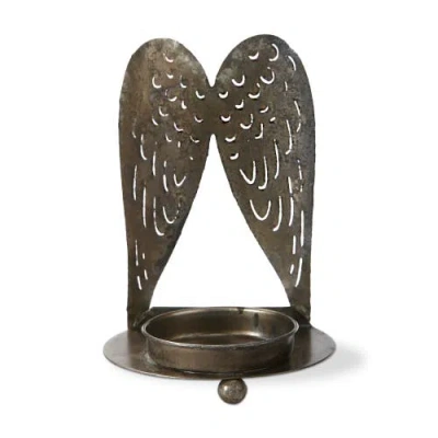 Tag Angel Wings Tealight Holder Antique Brass Gold Iron Candle In Brown