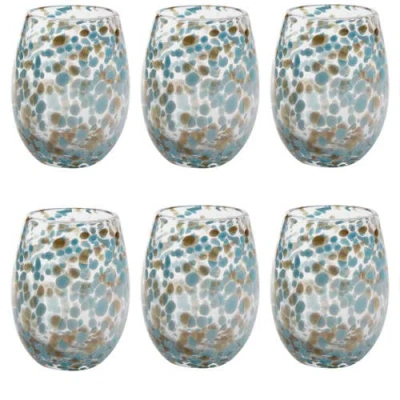 Tag Aqua Blue Confetti Glass Stemless Drinkware Set Of 6