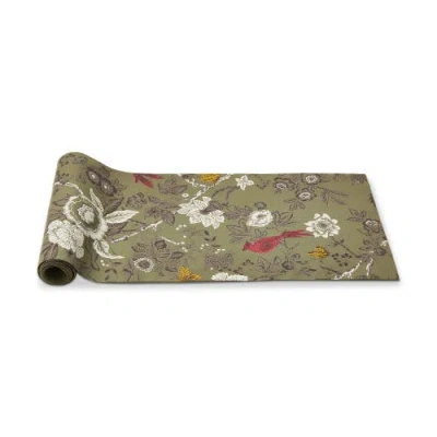 Tag Autumn Theme Toile Print On Green Background Table Runner 72 In.