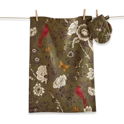 Tag Autumn Toile Dishtowel & Mitt Set In Green