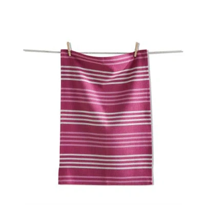 Tag Basket Weave Stripe Dishtowel Set Of Six Raspberry In Purple