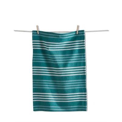 Tag Basket Weave Stripe Dishtowel Set Of Six Teal Color In Green
