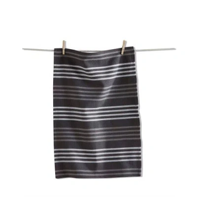 Tag Basket Weave Stripe Gray Dishtowel In Black