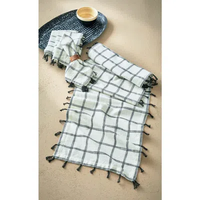 Tag Black Check Tassel Table Runner Cotton Machine Washable Decor In Multi