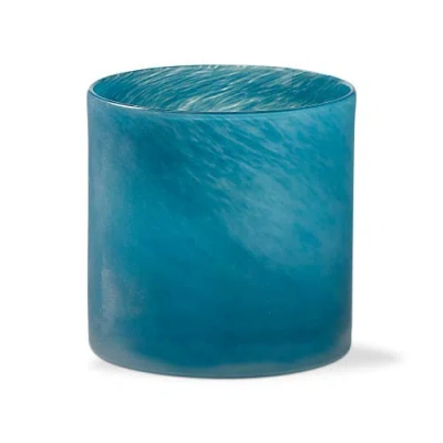 Tag Blasted Blue Glass Candleholder For Pillar Candles Summer