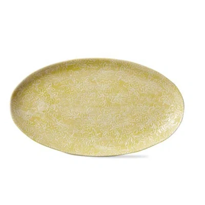Tag Bloom Embossed Serving Platter Citron Green Ceramic In Gold