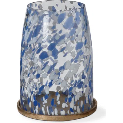 Tag Blue Confetti Glass Hurricane Candle Holder Large