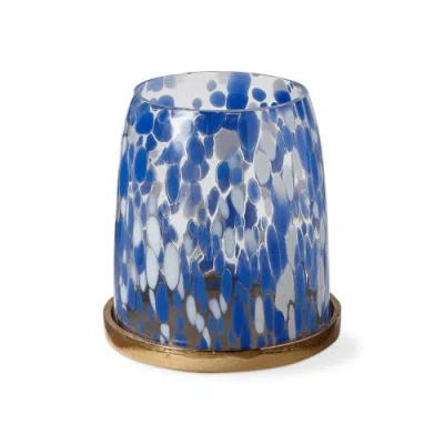 Tag Blue Confetti Glass Hurricane Candle Holder Small