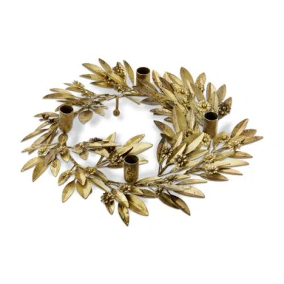 Tag Botanical Wreath Taper Candle Holder Antique Gold Iron