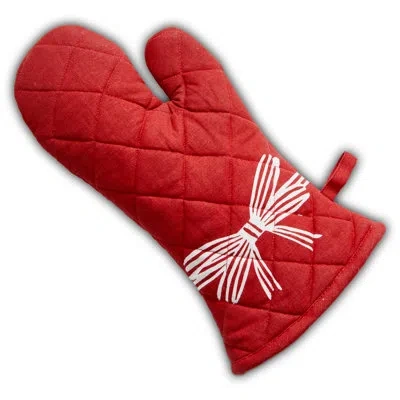 Tag Bow Oven Mitt Red Cotton Christmas
