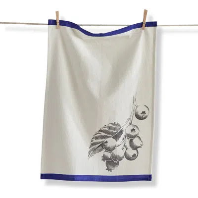 Tag Bright Border Blueberry Cotton Flax Dishtowel White Multi 26x18