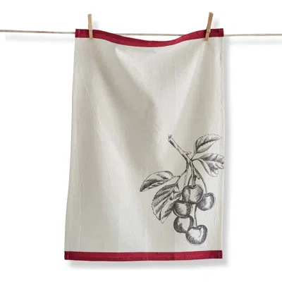 Tag Bright Border Cherry Cotton Flax Dishtowel White Multi 26x18