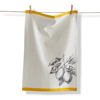 Tag Bright Border Lemon Cotton Flax Dishtowel White Multi 26x18