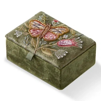 Tag Butterfly Embroidered Rect Box Green Multi Velvet Fabric Everyday