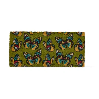 Tag Butterfly Large Print Rectangle Coir Door Mat Green