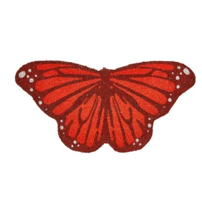 Tag Butterfly Non-slip Coir Door Mat Everyday Use Orange Rug In Red
