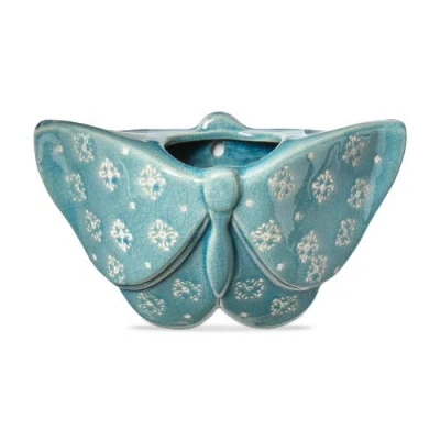 Tag Butterfly Wall Planter Glazed Stoneware Decorative Accent In Blue