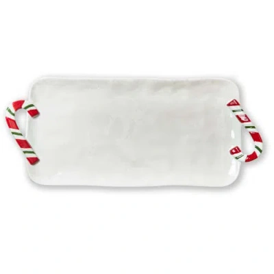 Tag Candy Cane Rectangular Serving Platter Multicolor Ceramic In White