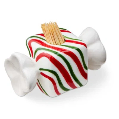 Tag Candy Toothpick Holder Set In White