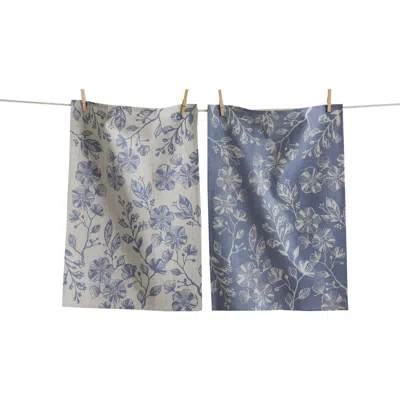 Tag Canyon Print Floral Dishtowel S/2 Blue D Blue Denim Cotton Everyday In Multi