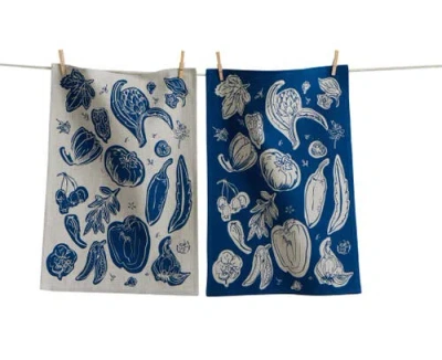 Tag Canyon Print Veggies Dishtowel S/2 Midbl Midnight Blue Cotton Everyday