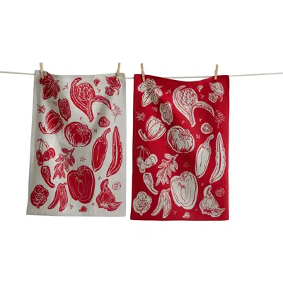Tag Canyon Print Veggies Dishtowel S/2 Red Red Multi Cotton Everyday